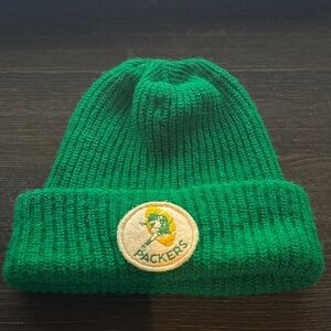 VINTAGE Source Unknown Green Kids Beanie with Packers Logo